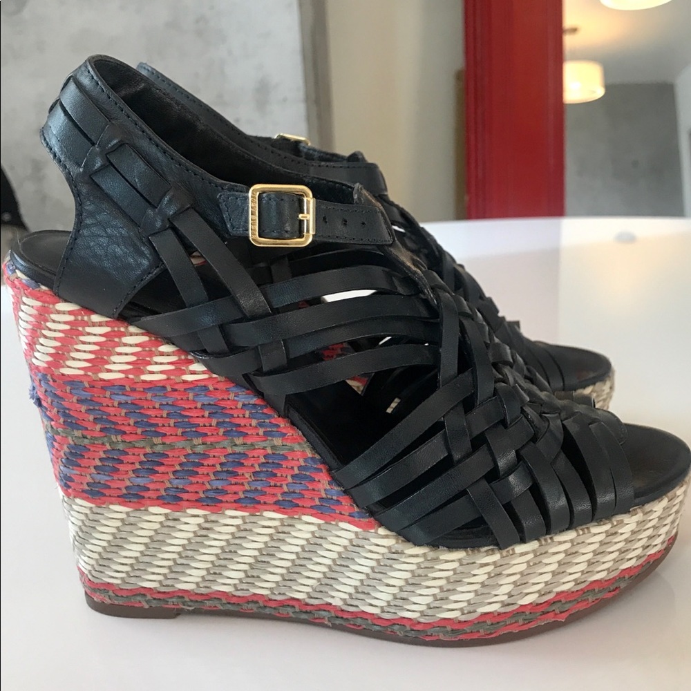 NWOT Tory Burch Raven Leather Platform Wedges